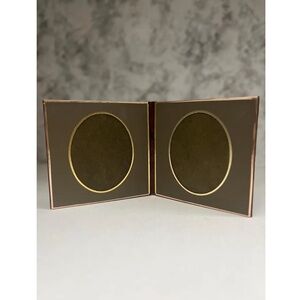 Vintage Faux Leather Picture Frame/  Travel Double Folding Standing Picture /